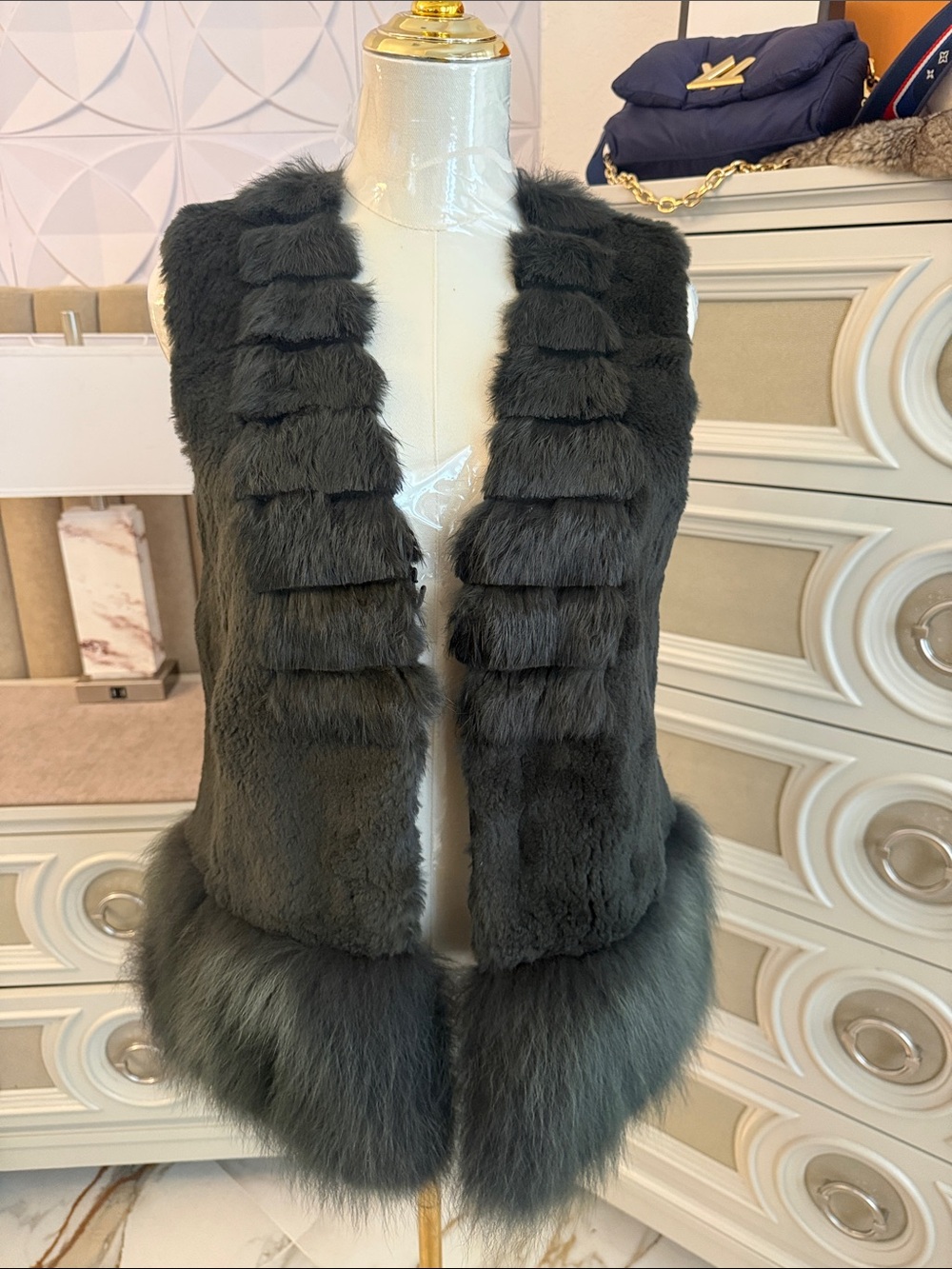 Coyote and rabbit real fur vest